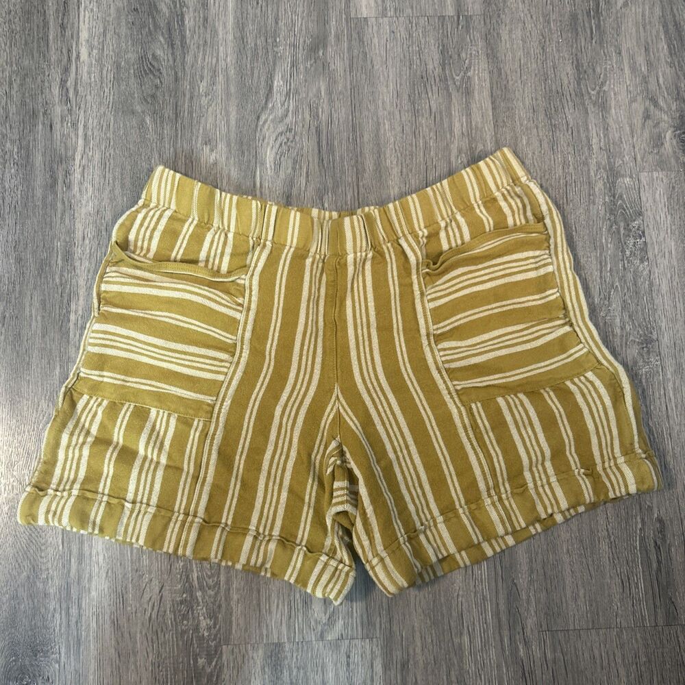 J. JILL BEACHY LINEN Blend Mustard STRIPED PULL-ON SHORTS SZ Medium Coastal
